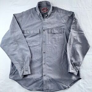 Australian Outback Collection Mens XL Hemp Cotton Striped Button Down Shirt Grey